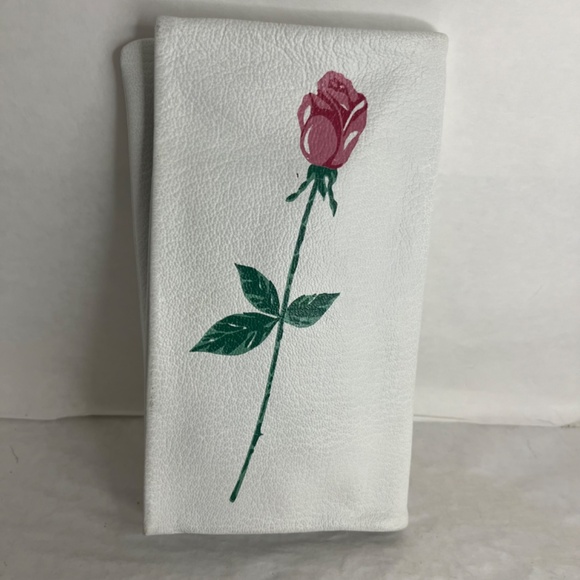 1960s Vintage EK Grab Large Leather Envelope Clutch Handpainted Rose - Picture 2 of 11